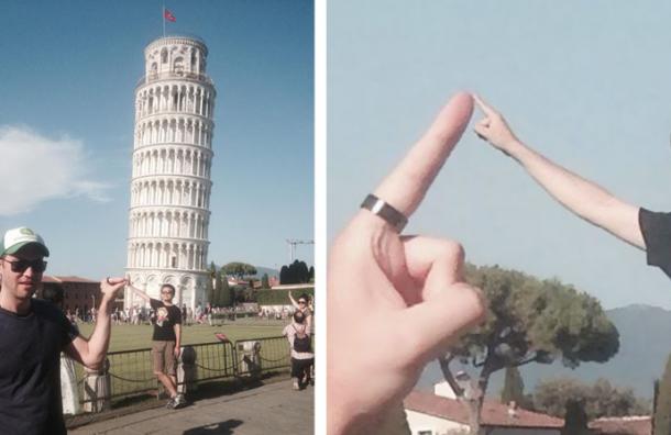 Cada vez que un turista posa en la Torre de Pisa, él lo trolea de una forma épica